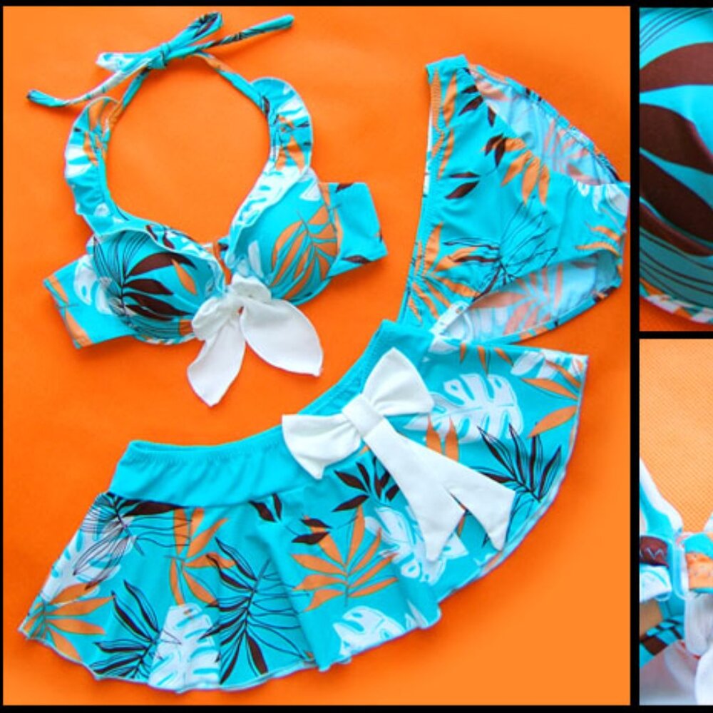 New 3ps Hawaiian Underwire Bra Bikini panty skirt